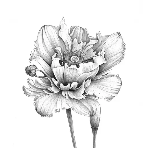 lily daffodil poppy marigold tattoo design idea