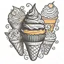 An intricate pattern of cupcakes and ice cream cones forming a sleeve tattoo tattoo design idea