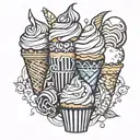 An intricate pattern of cupcakes and ice cream cones forming a sleeve tattoo tattoo design idea