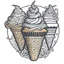 An intricate pattern of cupcakes and ice cream cones forming a sleeve tattoo tattoo design idea