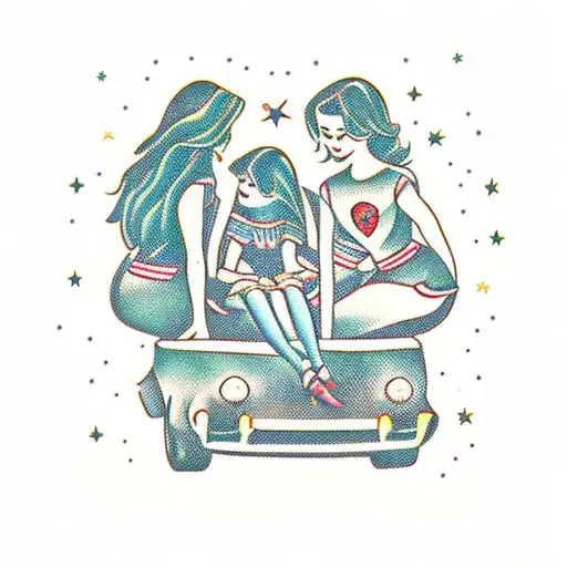 four girls in a car under the stars tattoo design idea