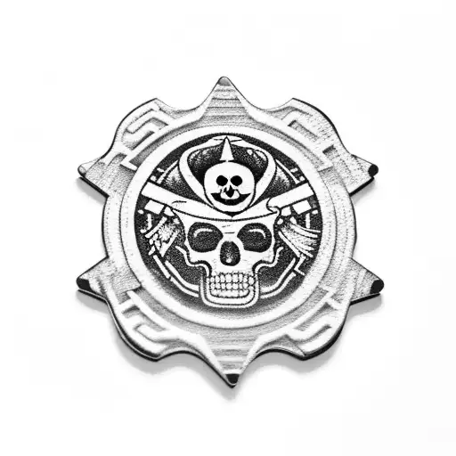 Cursed Aztec Coin with Straw hat pirate logo tattoo design idea