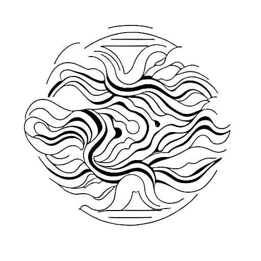 A minimalist tattoo of a sun and sea waves forming the shape of a vinyl record tattoo design idea