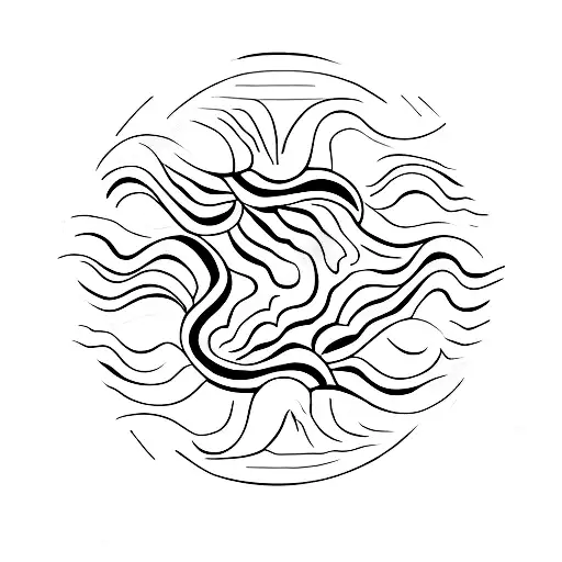 A minimalist tattoo of a sun and sea waves forming the shape of a vinyl record tattoo design idea