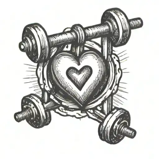 a small gym dumbbell with a lifeline and a simple heart tattoo design idea