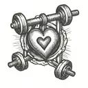 a small gym dumbbell with a lifeline and a simple heart tattoo design idea