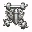 a small gym dumbbell with a lifeline and a simple heart tattoo design idea