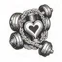 a small gym dumbbell with a lifeline and a simple heart tattoo design idea