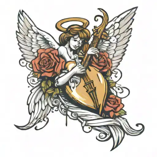 angel music broken heart  tattoo design idea