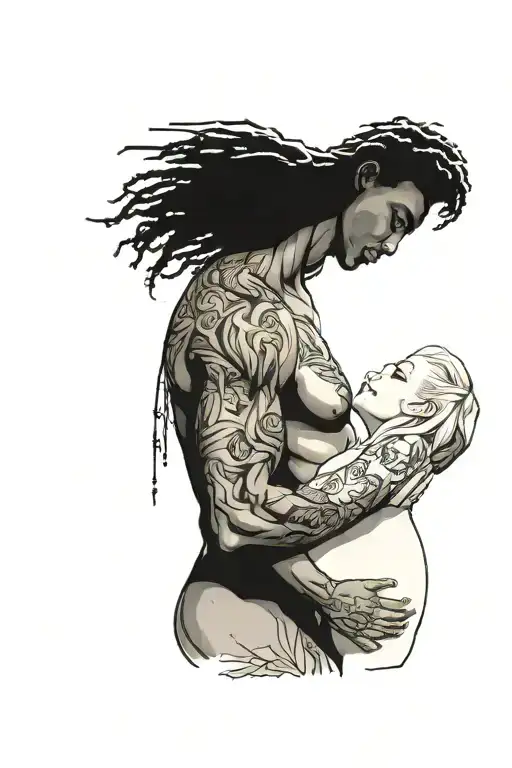 pregnant nude white blonde teenager with black muscular man tattoo design idea