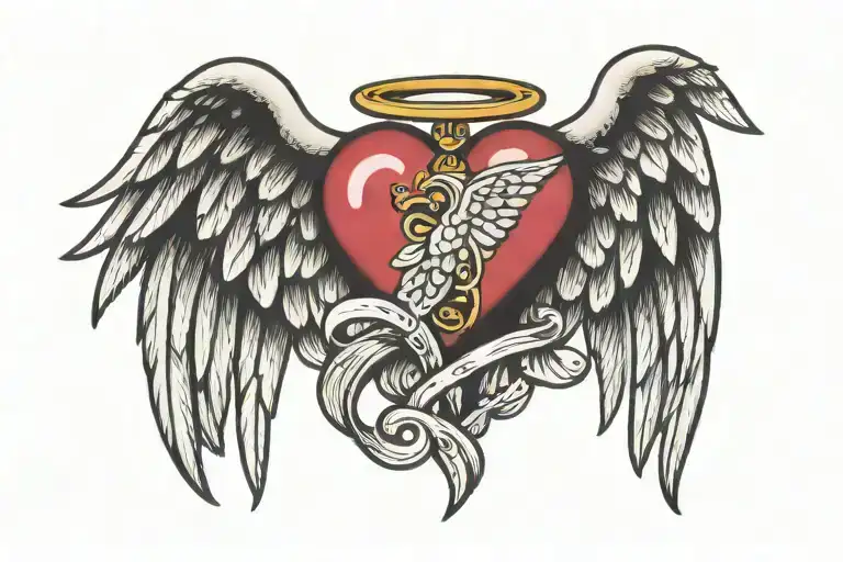heart with angel wing tattoo design idea