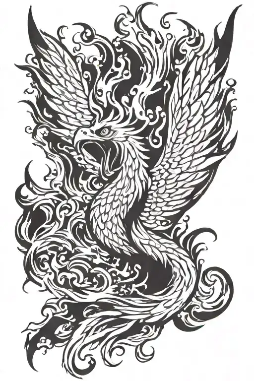 phoenix spitting fire from its mouth coming out of the flames tattoo design idea
