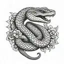 King Cobra snake with flowers tattoo design idea
