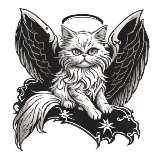 Persian cat angel tattoo design idea