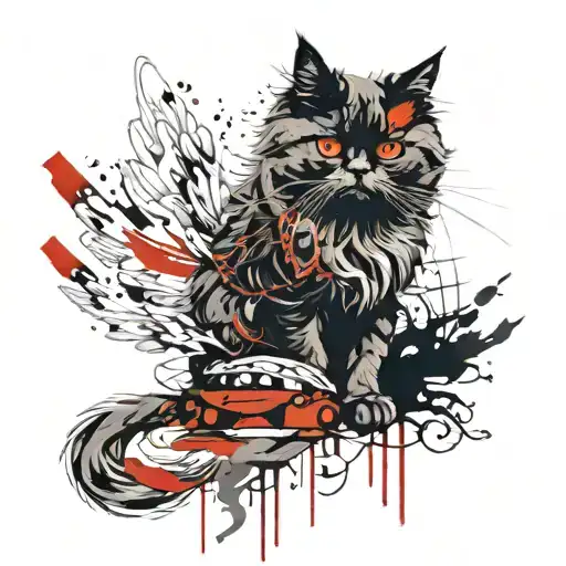 Persian cat angel tattoo design idea