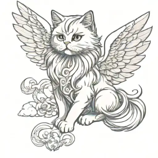 Persian cat angel tattoo design idea
