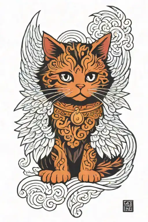 Persian cat angel tattoo design idea