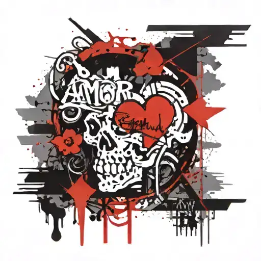 Amor Fati text with concepts of decay and renewal tattoo design idea