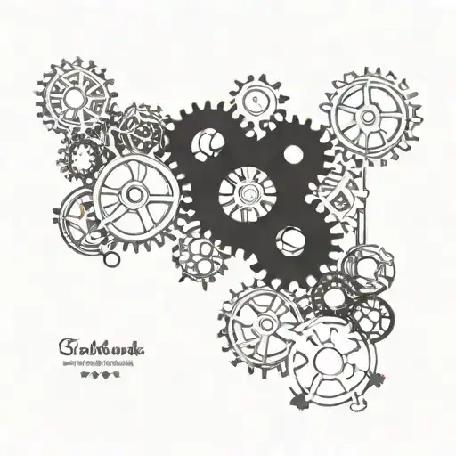 a line of small cogs entangled in vines intertwining tattoo design idea