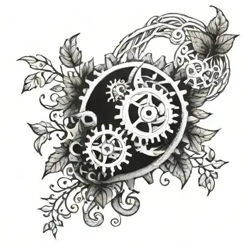 a cog surrounded by vines wrapping tattoo design idea