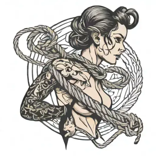 bdsm rope girl side profile tattoo design idea