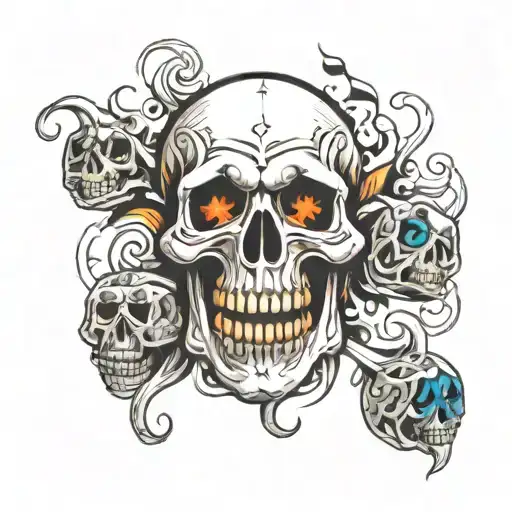 skull dice flames laughing tattoo design idea