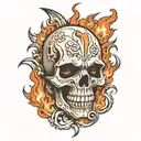 dice flames skull tattoo design idea