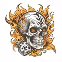 dice flames skull tattoo design idea