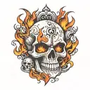 dice flames skull tattoo design idea