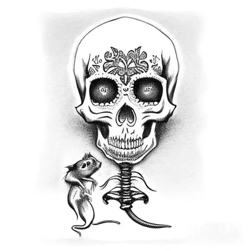 Santa muerte with rat skeleton  with a banner that says hood rat tattoo design idea