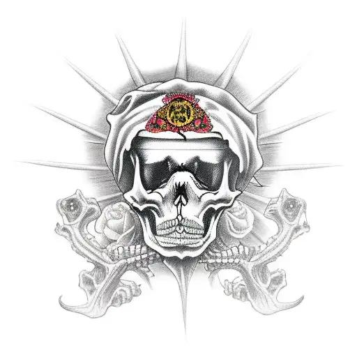 Santa muerte with rat skeleton  with a banner that says hood rat tattoo design idea
