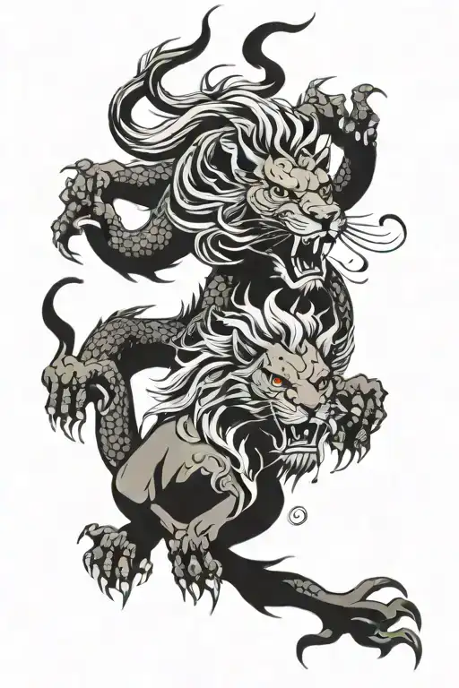 half lion half dragon tattoo design idea