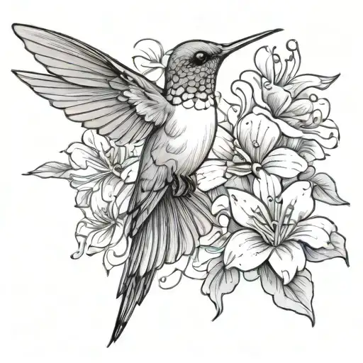 hummingbird flowers adhd tattoo design idea