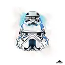 A new-school tattoo of a pit bull wearing a Stormtrooper helmet at the beach tattoo design idea