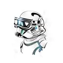 A new-school tattoo of a pit bull wearing a Stormtrooper helmet at the beach tattoo design idea