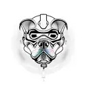 A new-school tattoo of a pit bull wearing a Stormtrooper helmet at the beach tattoo design idea