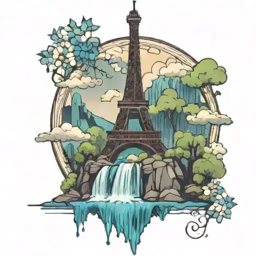 waterfall eiffel tower made tattoo design idea