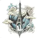 waterfall eiffel tower made tattoo design idea