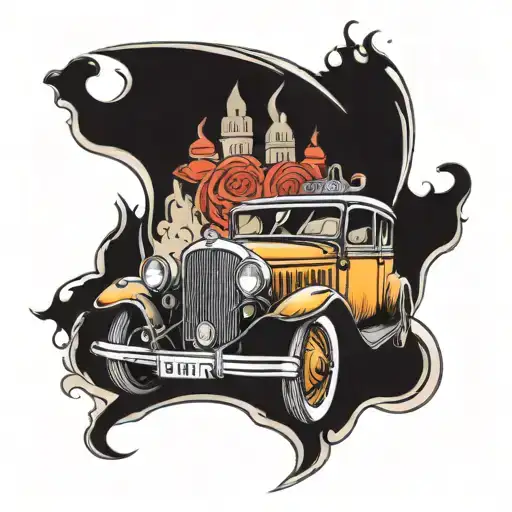 Old car taxi tattoo design idea