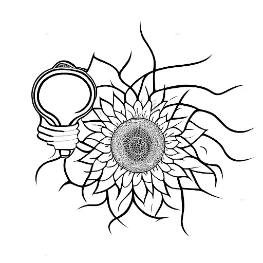 water, sunflower, light bulb tattoo design idea