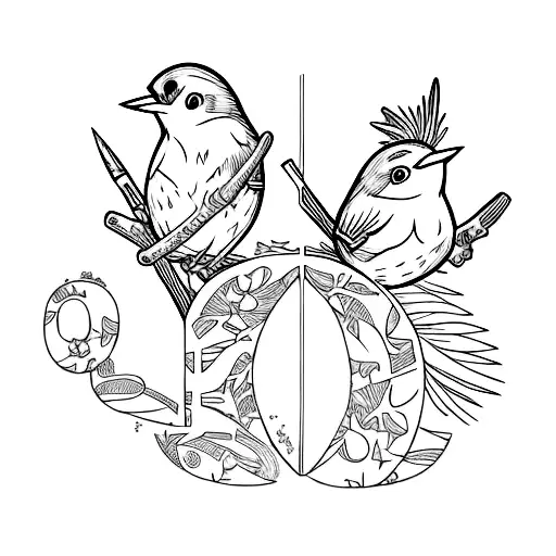 2 small robins one with a letter J and one with a letter T tattoo design idea