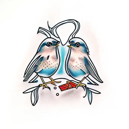 2 small robins one with a letter J and one with a letter T tattoo design idea