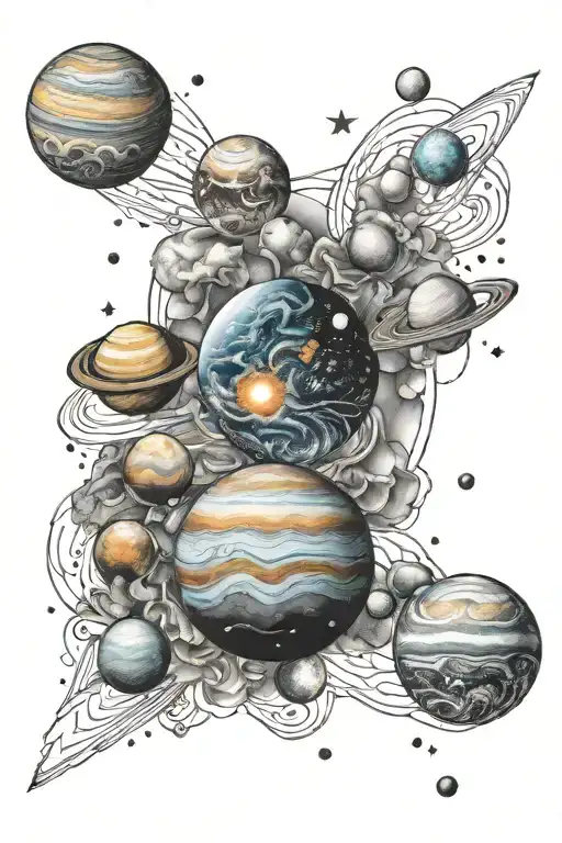 Galaxy themed solar system tattoo design idea