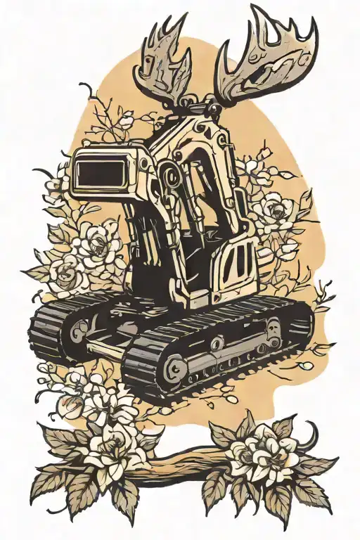 antler excavator forest flower sun  tattoo design idea