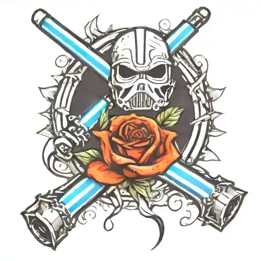 diabetes ribbon lightsaber crossed tattoo design idea