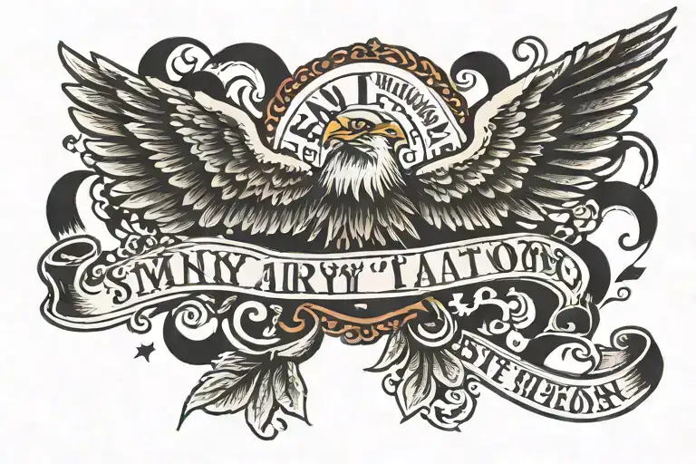 tattoo with eagle and the words St. Mary Station and FLEX TEAM tattoo design idea