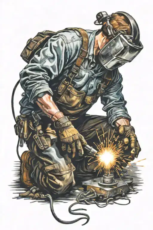 welder working with sparks flying everywhere tattoo design idea