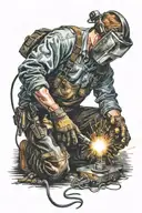 welder working with sparks flying everywhere tattoo design idea