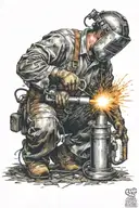 welder working with sparks flying everywhere tattoo design idea