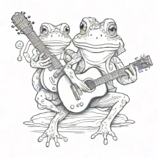 cartoon frog playing guitar with girl frog listening  tattoo design idea